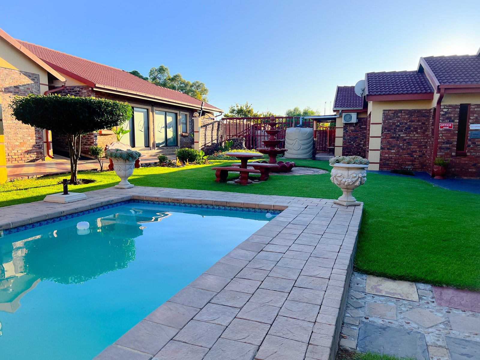 Pool and garden seating area